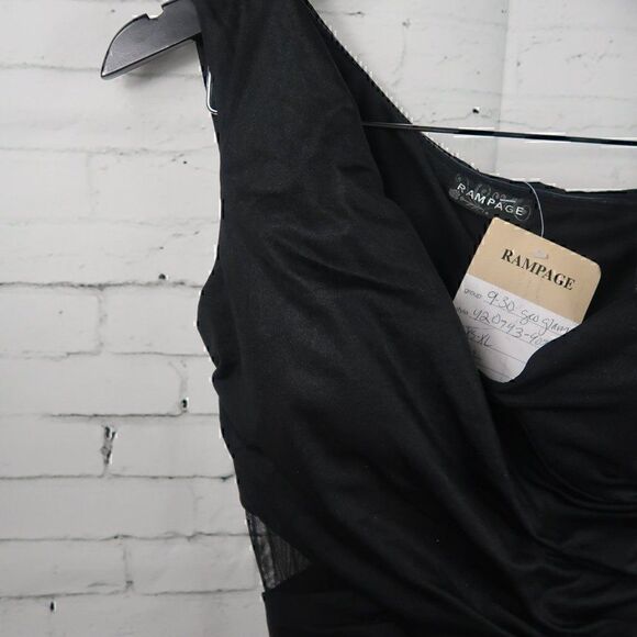 RAMPAGE BLACK LIQUID STRETCH JERSEY ONE SHOULDER BODYCON DRESS WITH SIDE MESH - Picture 14 of 14